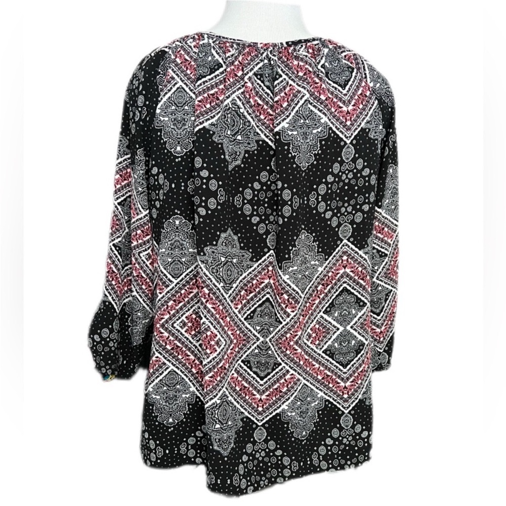 Espresso blouse, size 1X Neutral colors abstract roll up sleeves loose fit EUC - Picture 3 of 9